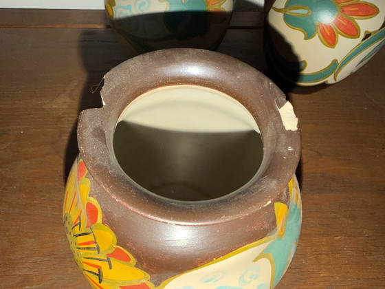 Image 1 of Unieke Gouda Sparta Plateel Vasenset Art-Deco