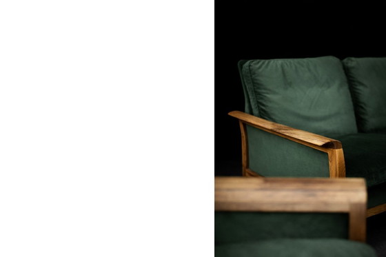 Image 1 of Divano e sedia vintage in palissandro norvegese e velluto verde bottiglia di Knut Sæter per Vatne Møbler, anni '60, set di 2
