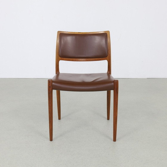 Image 1 of Set of 6 vintage model 80 leather dining chairs by Niels Møller for J.L. Møllers Møbelfabrik, 1960