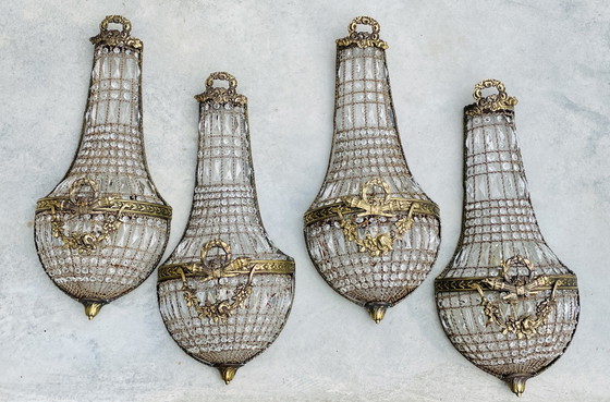 Image 1 of Pair of 2 XL wall lights French Louis XVI style cristal baskets 