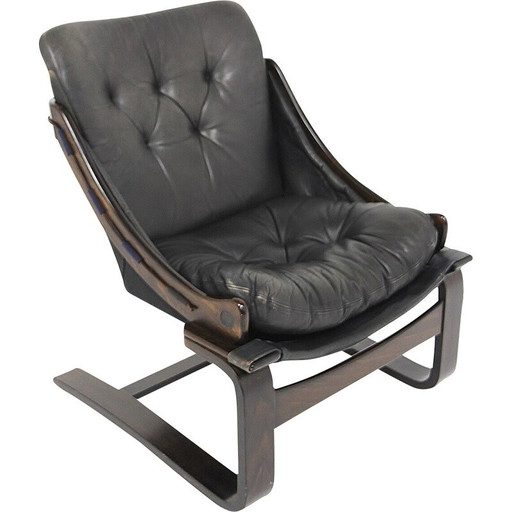 Fauteuil vintage en hêtre et cuir, Suède 1960