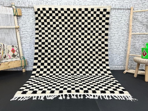 Tapis Beni Ourain fait main 300cmx200cm : Authentique tapis marocain en laine, design géométrique