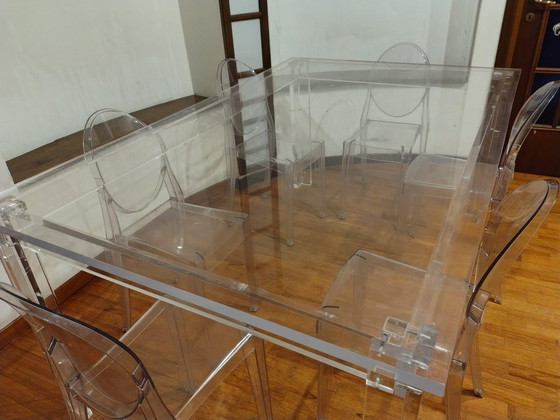 Tavolo di design in plexiglass, Pezzo unico artigianale, Tavoli da pranzo, Trasparente, Modern (foto 2 di 7)