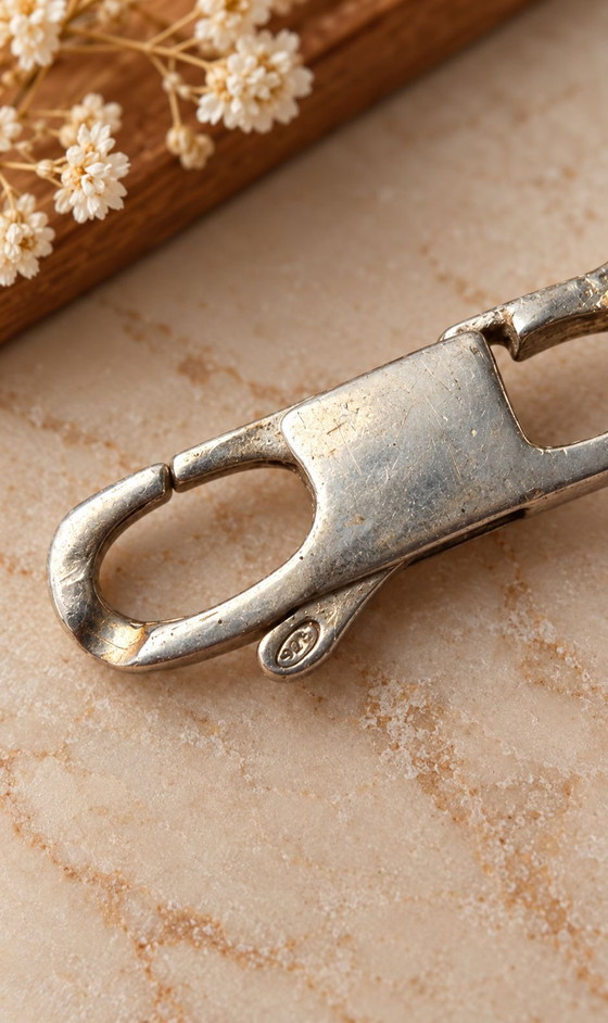 Antique 925 Sterling Silver Curb Chain Bracelet — Engraved Plate « K » — 32g / 24cm – Decorative Objects (photo 4 of 6)