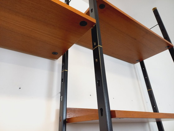 Image 1 of Bibliothèque étagère italienne double modulable vintage en teck et métal des années 60