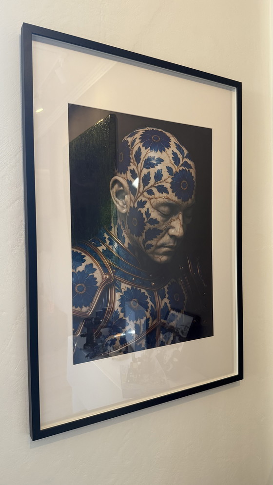 Image 1 of Kintsugi Porzellan Samurai Blue Flower von Rattan Hunt 