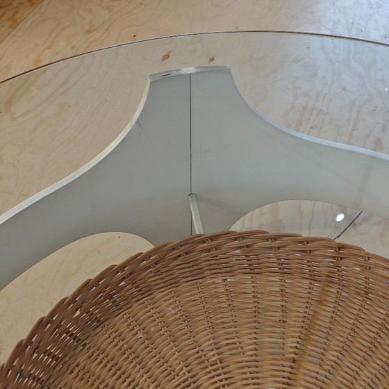 Image 1 of Vintage coffee table white wicker glass
