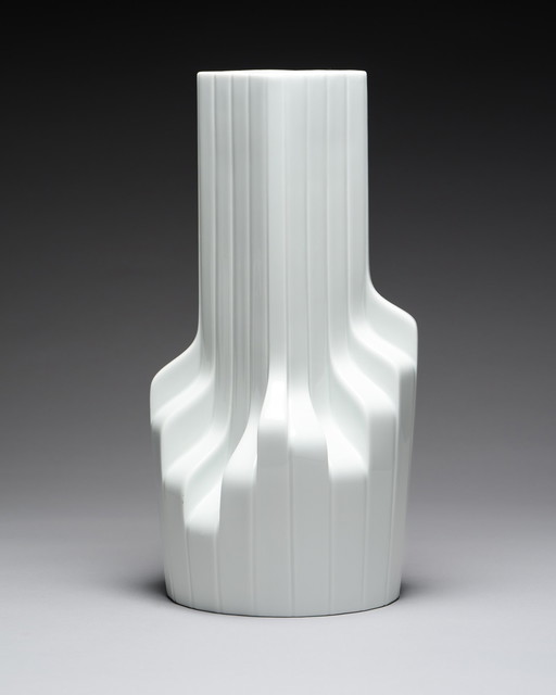 Zaha Hadid x Rosenthal Studio-Line: Sculpturale wit porseleinen 40cm vloervaas, architecturaal minimalisme