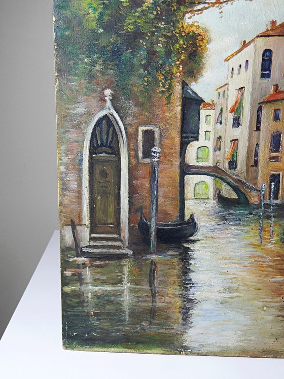 Image 1 of Pintura veneciana, óleo sobre tabla, canal y fachadas antiguas.