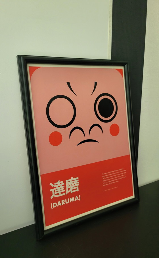 Image 1 of Estampa japonesa original de la figura de Daruma simboliza la perseverancia.