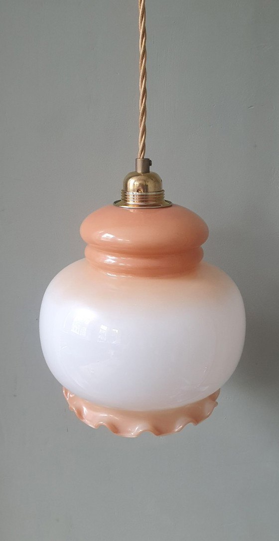 Vintage Glass Pendant Lamp - Flower Calyx design from France, Metal, Gold (photo 8 of 18)