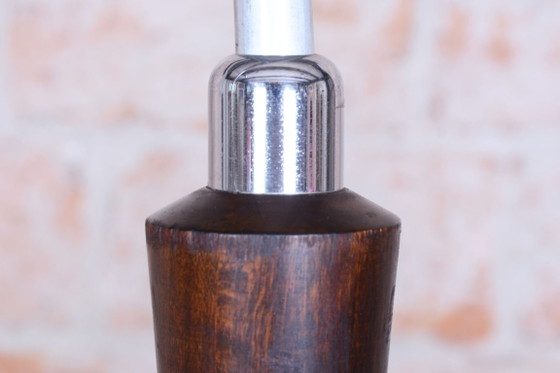 Lámpara de pie cubista restaurada, madera de haya, cromo, cristal opalino, recableada, checa, década de 1920. (photo 2 of 11)