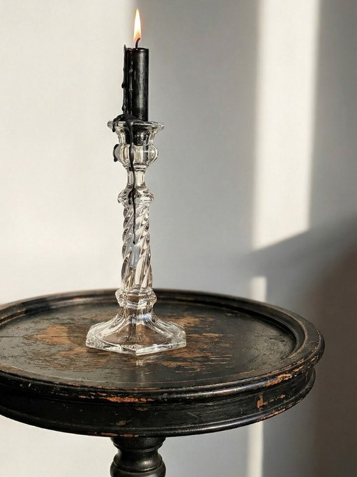Antique twisted molded glass candlestick, circa 1930-1950