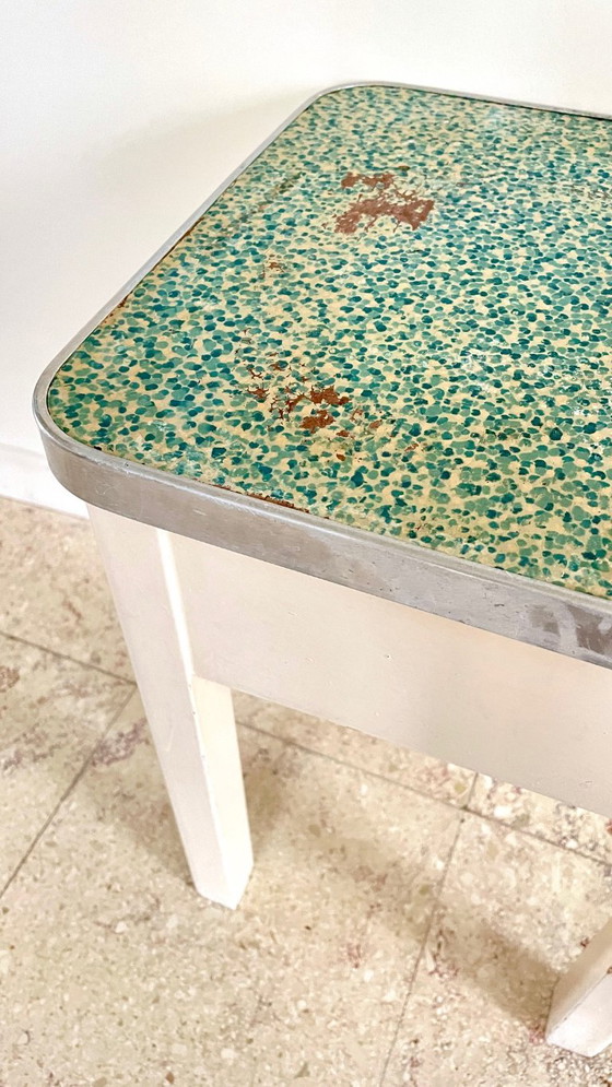 Vintage Houten Opbergkrukje, BBI, Aluminium, Groen (foto 20 van 26)