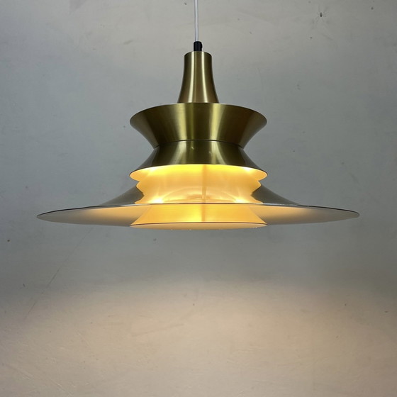Image 1 of Lyskær Belysning Deense moderne koperen hanglamp, Spoetnik Design, Space Age, jaren 60, 70, industrieel ontwerp, minimalistisch,