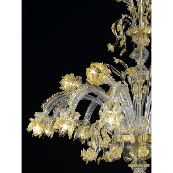 Image 1 of Riesiger italienischer Murano-Glas-Kronleuchter mit handgefertigten Blumen und Blättern