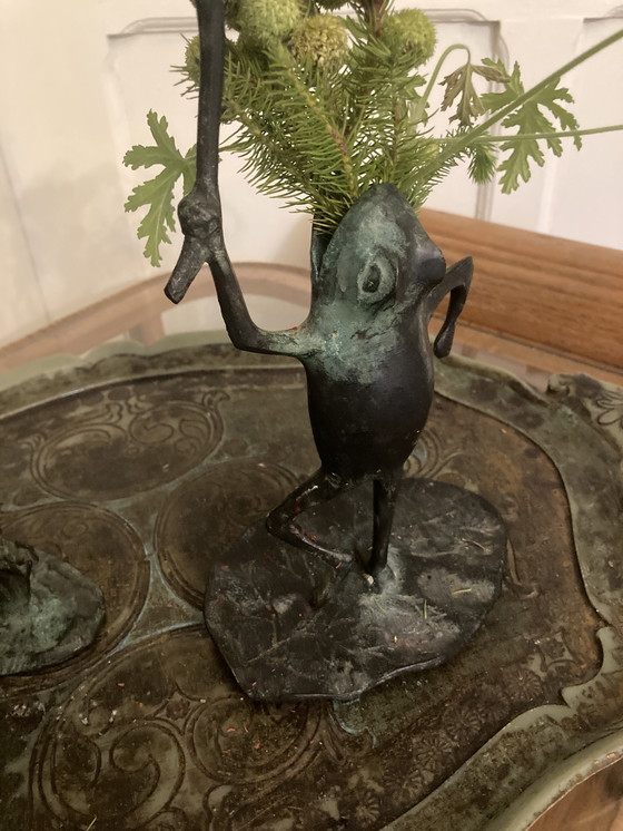 Image 1 of Vintage bronze candle holders, collectible frogs