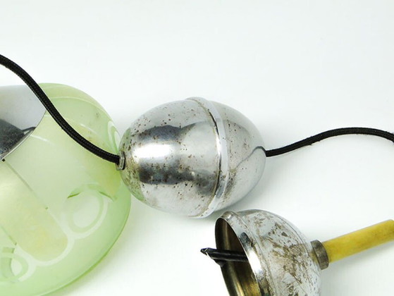 Mid-Century Glass Pendant Lamp, 1950s – Metal (photo 3 of 11)