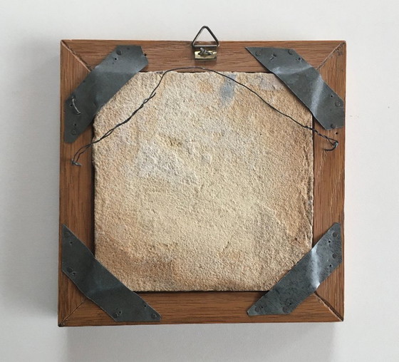 Image 1 of Azulejo azul de Delft de aproximadamente 1650-1750 con marco de roble