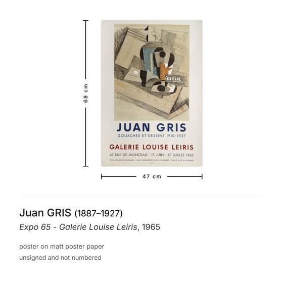 Juan GRIS Affiche Expo 65 - Galerie Louise Leiris – Paper (photo 3 of 5)