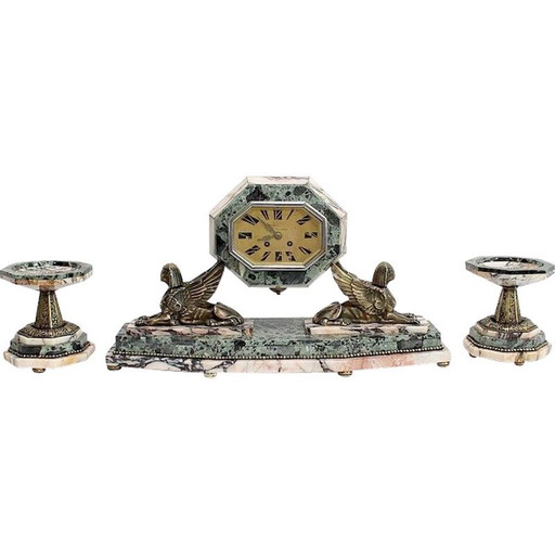 Vintage art deco marble and bronze fireplace insert, 1940