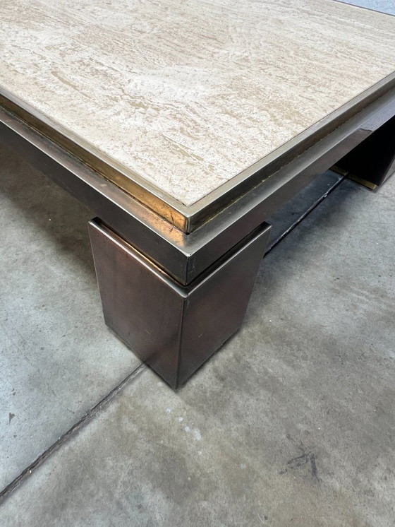 Image 1 of Grande table basse vintage, Belgochrom, Belgique, années 1970. Travertin et laiton