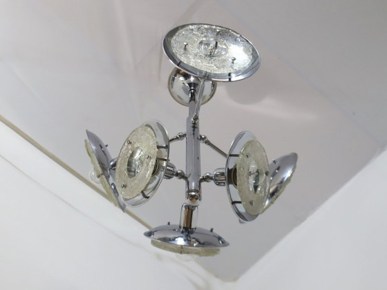 Image 1 of Esperia chandelier 1970s, chrome and Murano glass, 6 arms adjustable