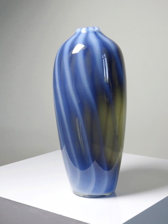 Image 1 of Pair of vintage Murano glass vases in smoked glass lined with opaline glass, soap bubble design
