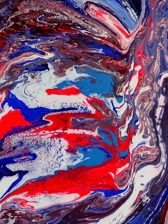 Abstract schilderij in rood, wit en blauw, CB, Schilderijen & Tekeningen, Canvas, Anders (foto 6 van 10)