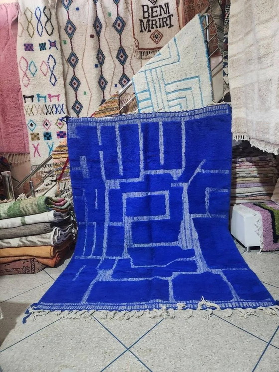 Gran alfombra Beni Ouarain azul intenso 300x200 cm – Lana gruesa – Algodón, Modern (photo 3 of 3)