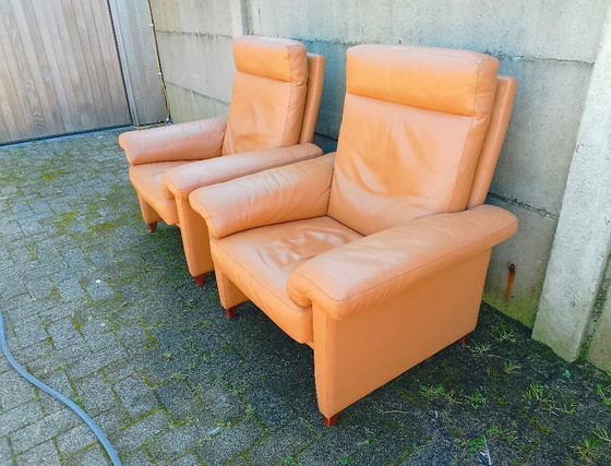 Image 1 of Twee club durlet zetels - relaxzetel- vintage model - cognac -rundsleer