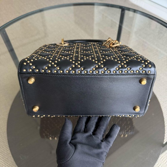 Image 1 of DIOR LADY MEDIUM FLAP - MET STUDS, CANNAGE-PATROON, ZWART, GOUDEN BESLAG