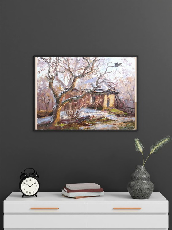 Original Oil Painting Rural Landscape Village Yard Old House Old Apple Tree – Paintings & Drawings, Canvas (photo 2 of 8)