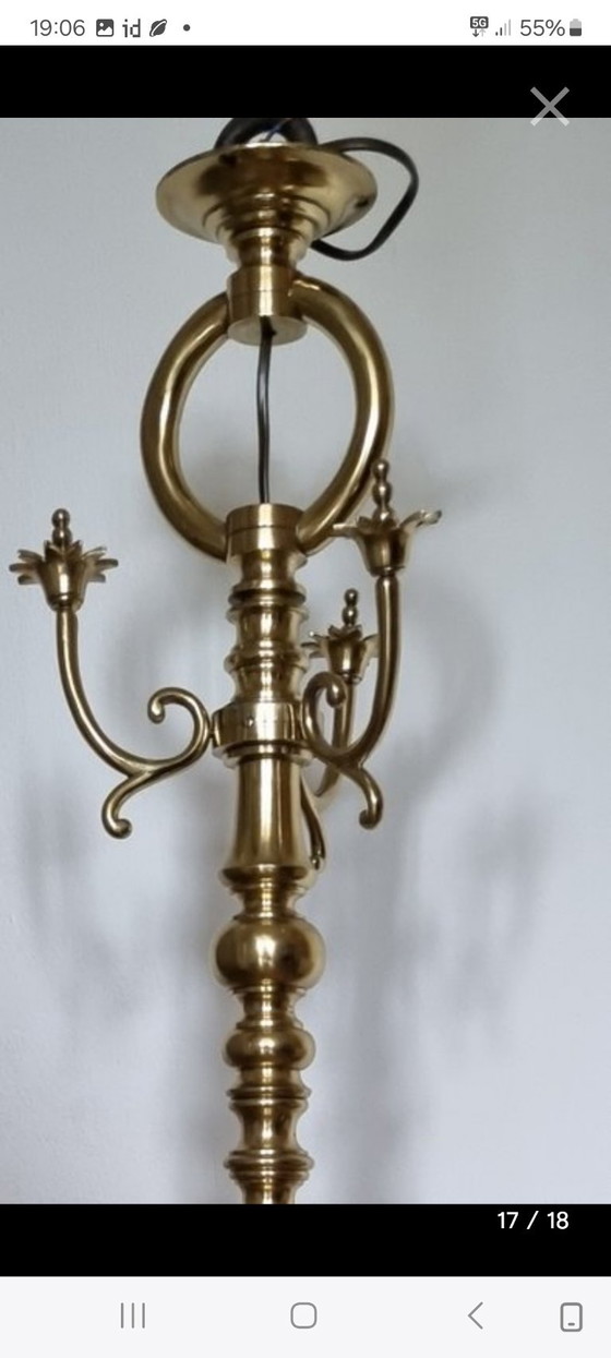 Lampadario a sfera 1880-1900 in splendide condizioni, Illuminazione, Rame, Porcellana, Dorato (foto 6 di 10)