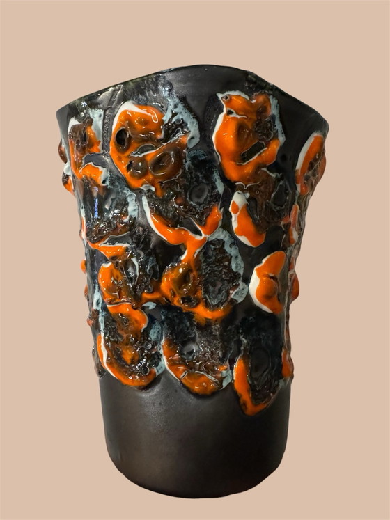 Orangene Fat Lava Vase 60er Jahre, Vasen, Keramik, Schwarz (Foto 13 von 15)