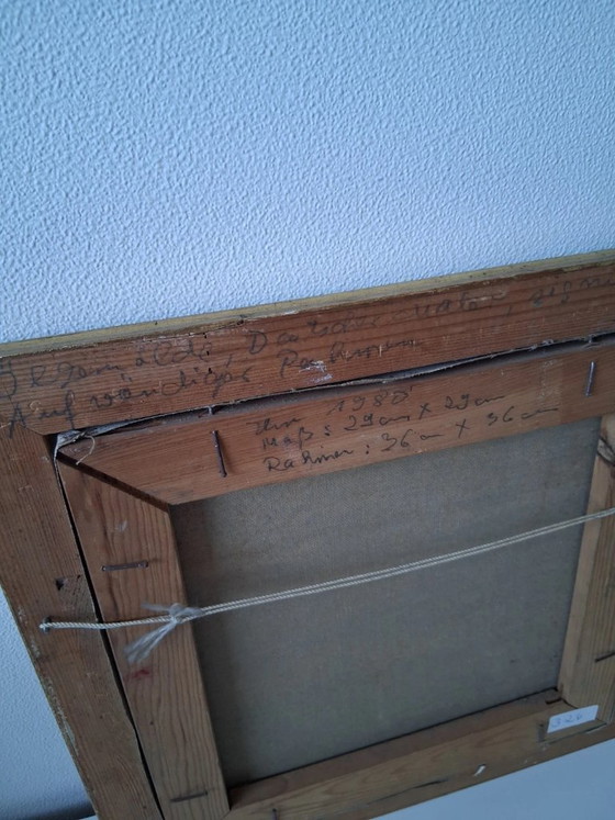 Image 1 of Dipinto originale ad olio su tela con cornice in legno | Paesaggio fluviale | Vintage