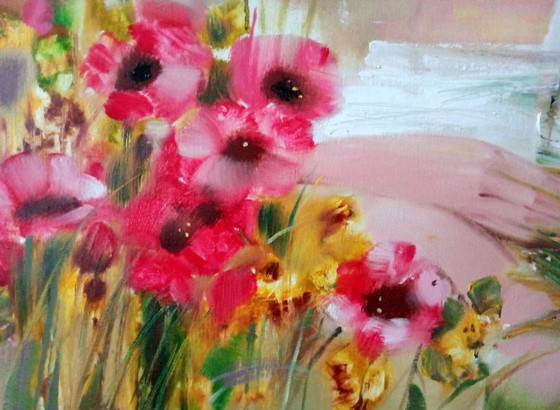 Original Oil Painting Abstract Expressionism Figurative Girl Bird Summer Day – Paintings & Drawings, Canvas (photo 8 of 10)