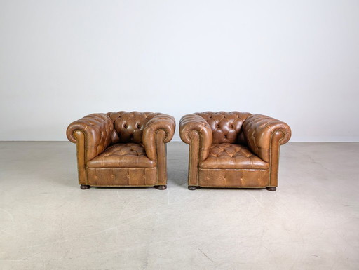 2x Poltrone Chesterfield originali fatte a mano Inghilterra 1920 antiche