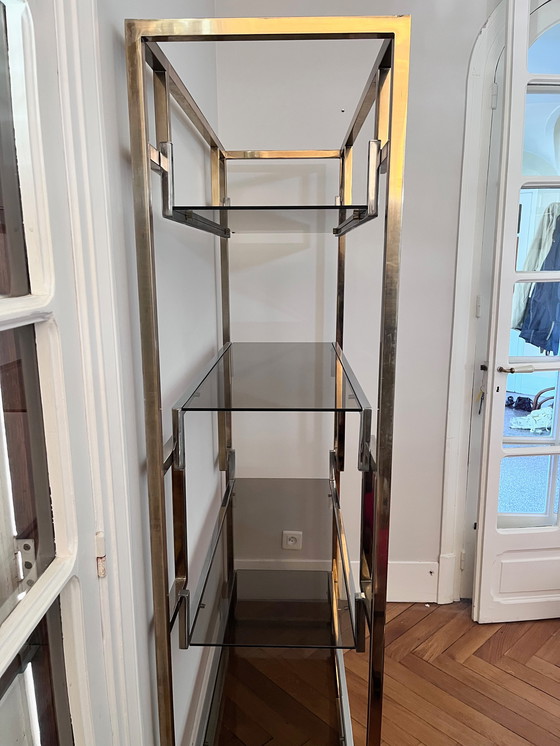 Image 1 of Vintage Chrome and Gold Bookcase by BelgoChrom, 1970s