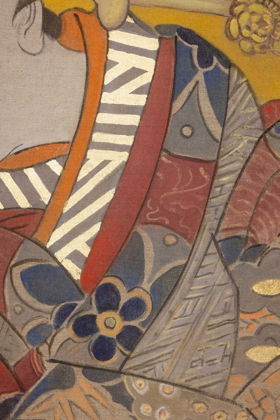 Image 1 of Toile Peinte Représentant Une Japonaise. Travail Contemporain.