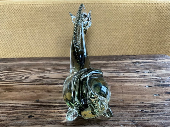 Image 1 of Murano glass reclining horse olive khaki