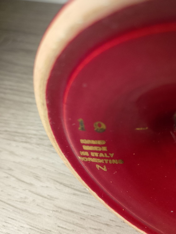 Image 1 of Florentine porcelain lamp in burgundy and gold, signed and numbered, Italy, restored.