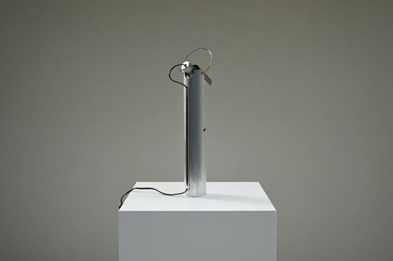 Image 1 of Brushed metal postmodern table lamp, 1980s Italy.