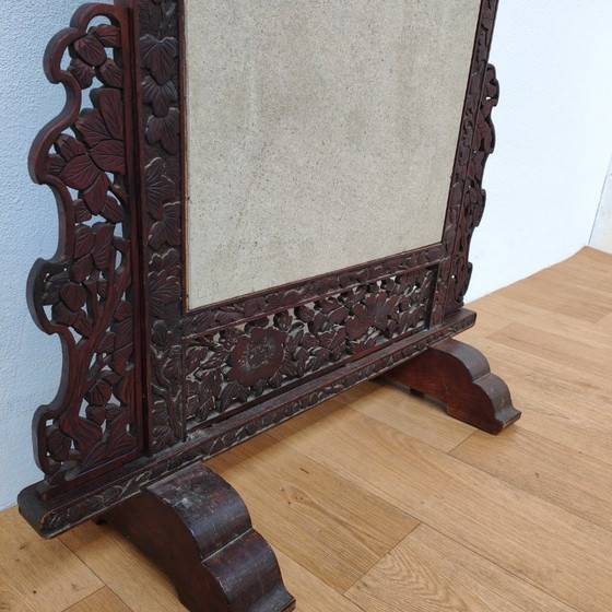 Image 1 of Paravent de cheminée ancien asiatique en bois, paravent décoratif