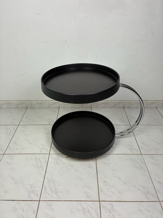 Vintage round trolley side table, Bar carts, Chrome, Plastic, Black (photo 5 of 15)