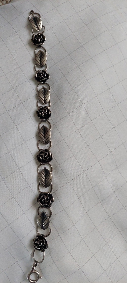 Bracelet vintage TEKA Theodor Klotz en argent massif et rose, fabriqué en Allemagne.