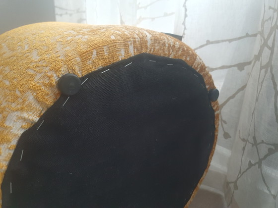 Image 1 of Design Authentique - Pouf Rond sur Mesure – Tissu Karin Sajo Paris « Écume Soleil »