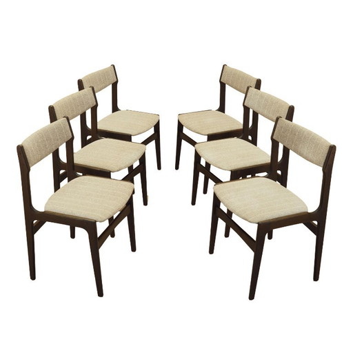 Set aus sechs dänischen Esszimmerstühlen in Eichenfurnier mit Originalpolsterung, 1960er Jahre
