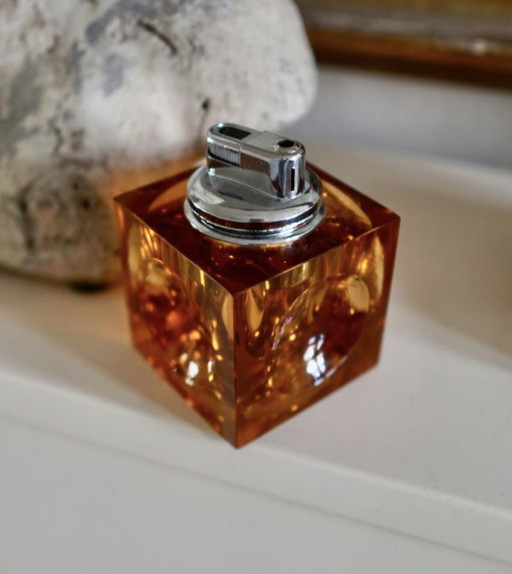 Vintage Murano glazen oranje ijsblokjes tafelaansteker door Antonio Imperatore - Italië - 1970