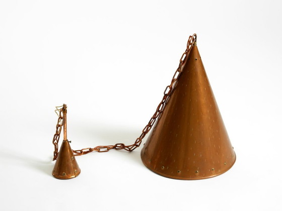 Image 1 of 1960s cone pendant lamp in copper by TH. VALENTINER Copenhagen, Made in Denmark